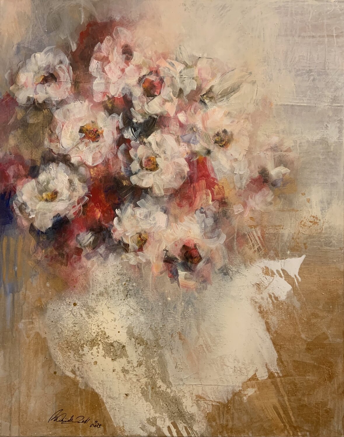 Hommage - Rosen am Abend I Marion Doxie Delaubell Original painting for sale