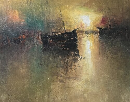 Harbor of destroyed dreams - Morning After by Ivan Grozdanovski, Painting for Sale on Select