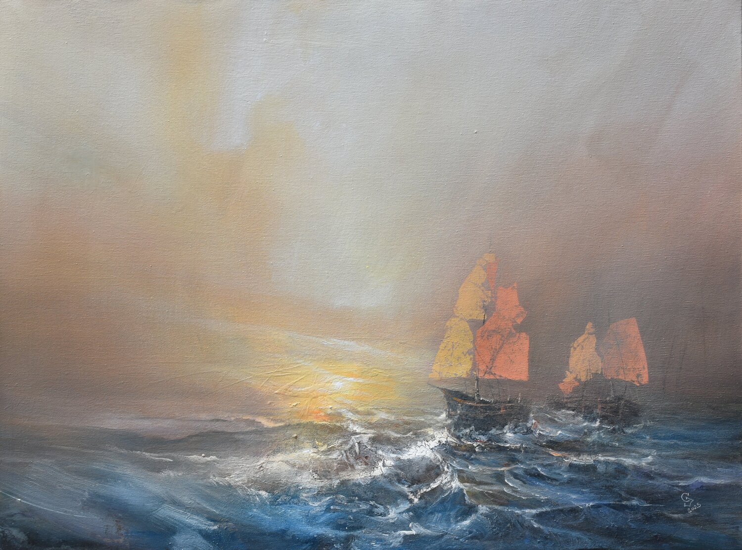 Harbor of destroyed dreams - Morning of hope Ivan Grozdanovski Original painting for sale