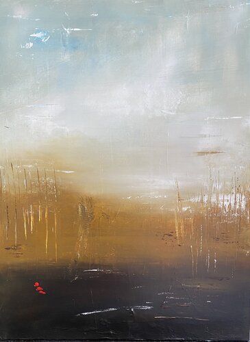 Point rouge sur terre d ocre by Christine Barth Mroz, Painting for Sale on Select