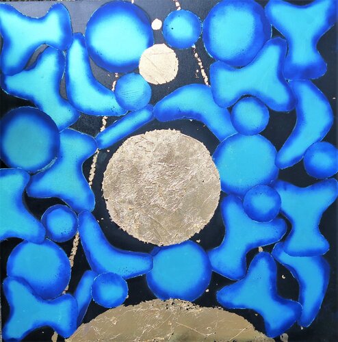 Blue Bubble Gold by Anne-Sophie A Bettembourg, Painting for Sale on Select