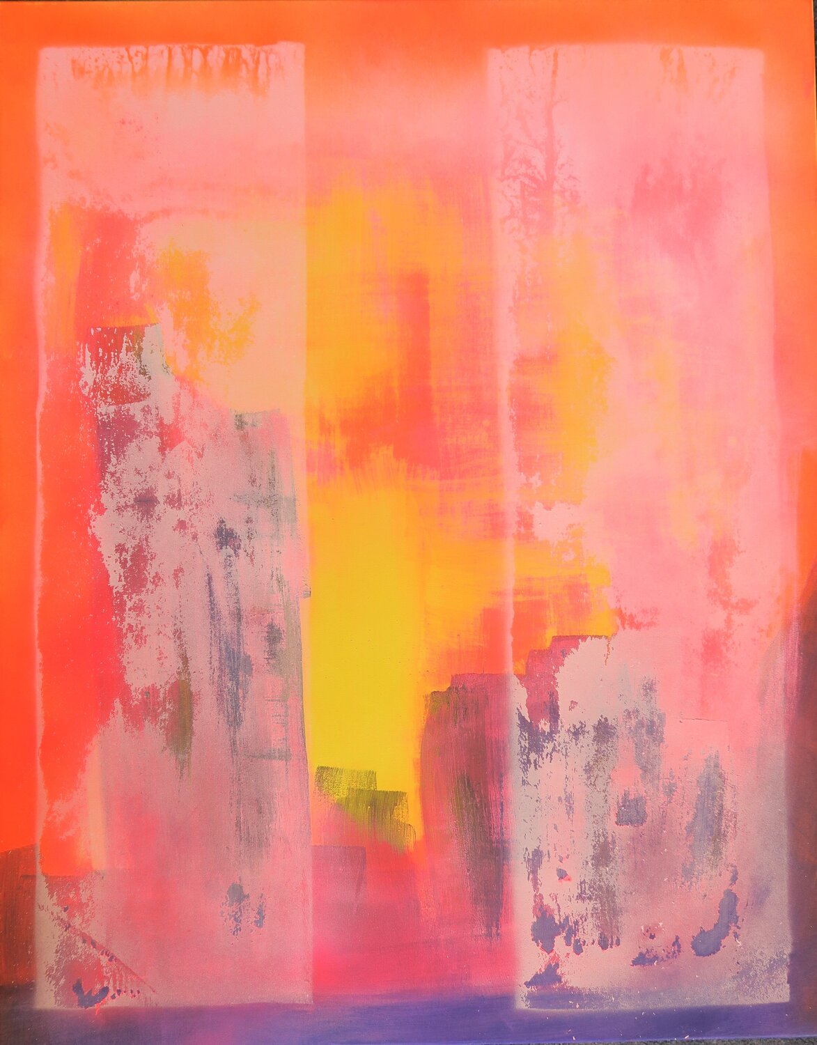 Sunset Pinky city Anne-Sophie A Bettembourg Original painting for sale