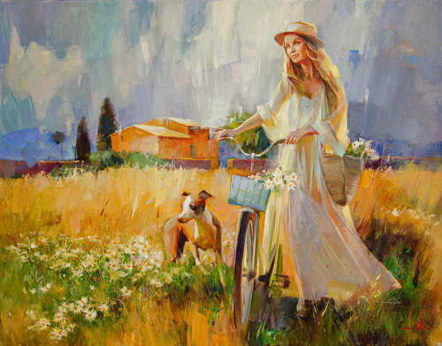 Summer in a basket with flowers by Khodakivskyi Vasyl, Painting for Sale on Select
