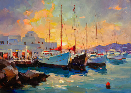 Shadows of Paros on the Water by Khodakivskyi Vasyl, Painting for Sale on Select