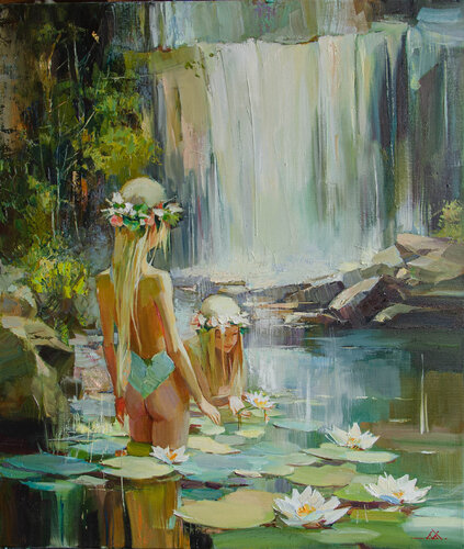 In the Embrace of a Fairy Lake by Khodakivskyi Vasyl, Painting for Sale on Select