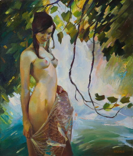 Trout Fishing by Khodakivskyi Vasyl, Painting for Sale on Select