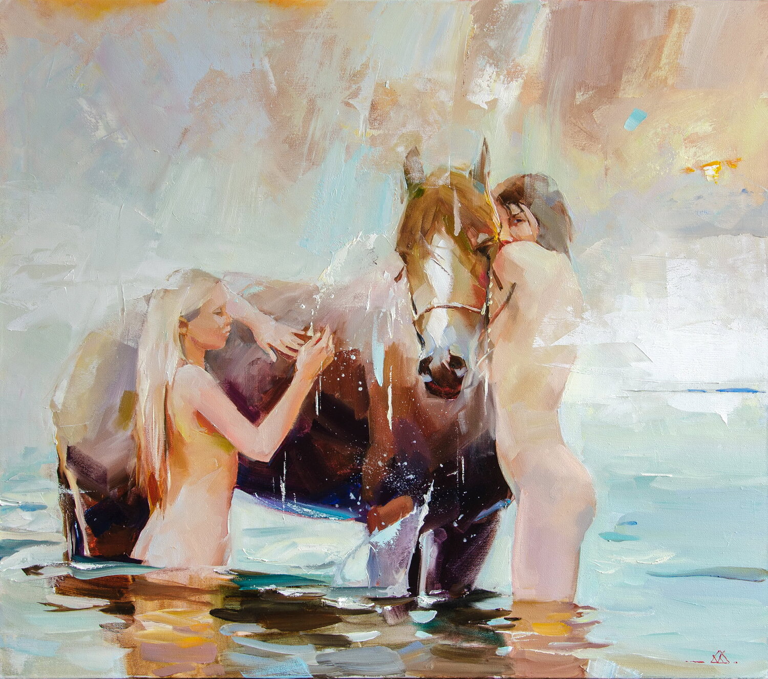 Horse bathing Khodakivskyi Vasyl Original painting for sale