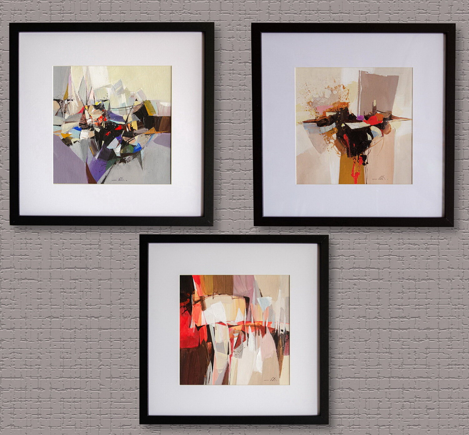 Set of Three Mini Abstract Paintings Khodakivskyi Vasyl Original painting for sale