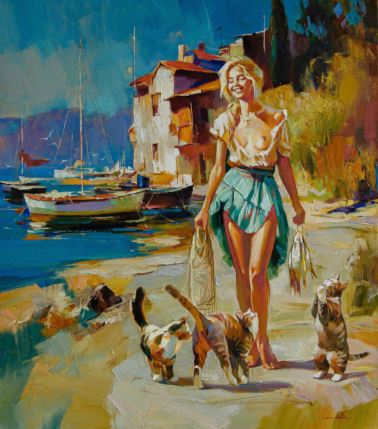 Harbor of Feline Hopes Khodakivskyi Vasyl Original painting for sale