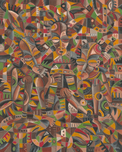 Mother Father and Child painting from Africa by Angu Walters, Painting for Sale on Select