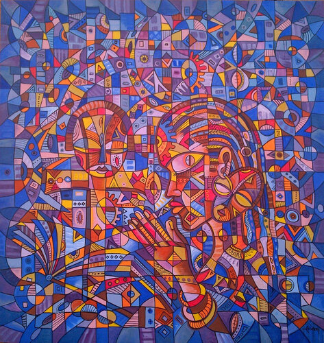 Prayer V - painting of African Christians by Angu Walters, Painting for Sale on Select