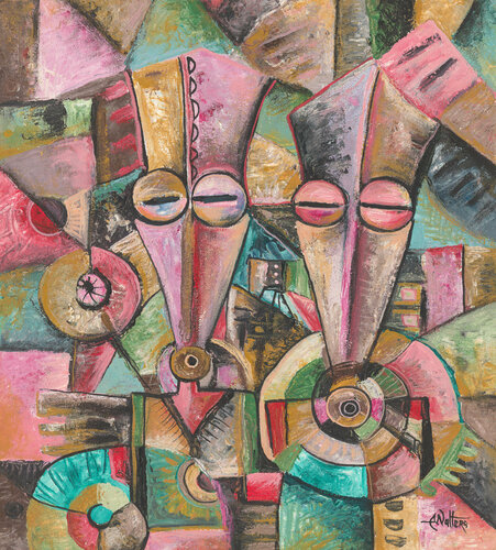 Couple II surreal painting of a bizarre couple by Angu Walters, Painting for Sale on Select