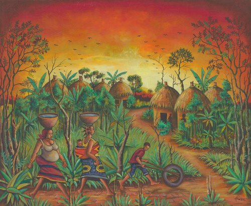 Village a painting from Cameroon, Central Africa by Angu Walters, Painting for Sale on Select