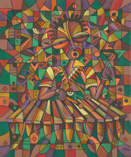 The Xylophone Player IV a music painting from Africa by Angu Walters, Painting for Sale on Select