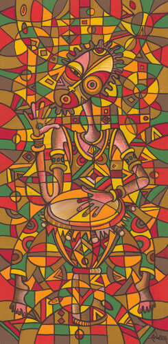 The Drummer V a painting from Africa by Angu Walters, Painting for Sale on Select