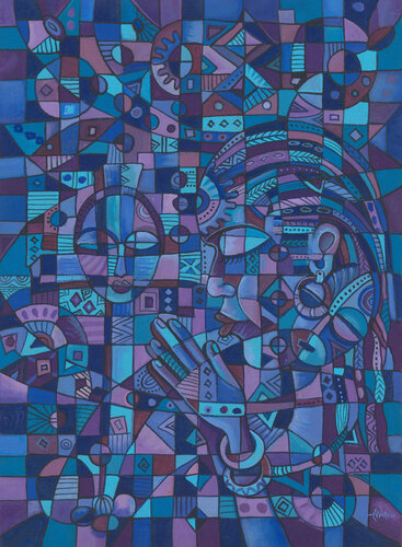 Prayer IV painting from Africa of Christians by Angu Walters, Painting for Sale on Select
