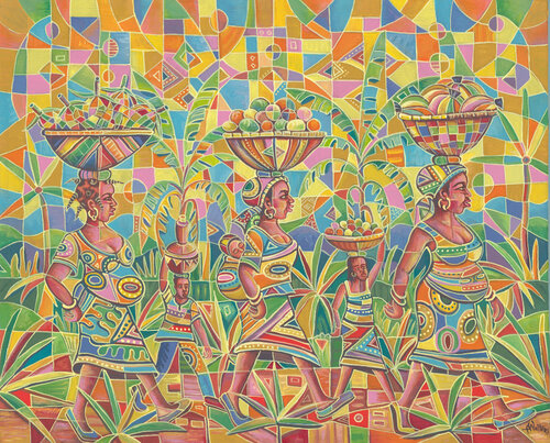 Saturday Market IV a painting from Africa by Angu Walters, Painting for Sale on Select