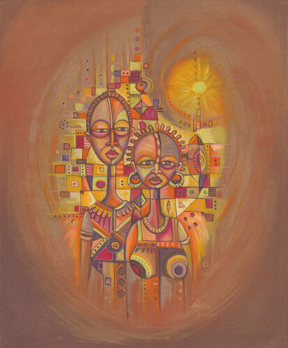The Couple II a painting from Africa by Angu Walters, Painting for Sale on Select