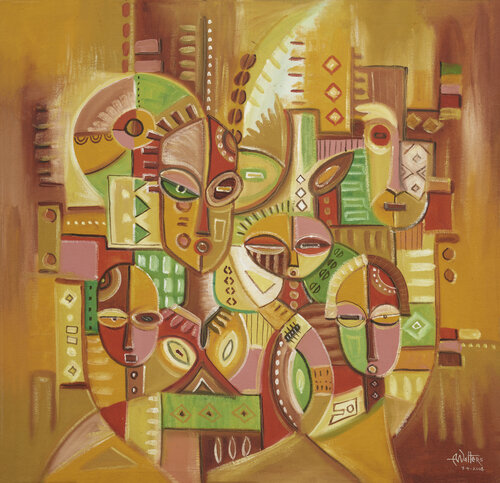 The Happy Family XII a painting from Africa by Angu Walters, Painting for Sale on Select