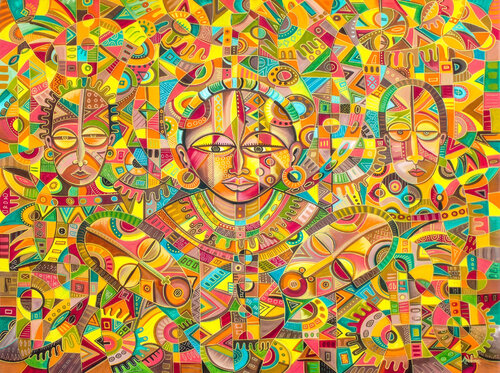 Born House Twins a proud mother in Africa by Angu Walters, Painting for Sale on Select