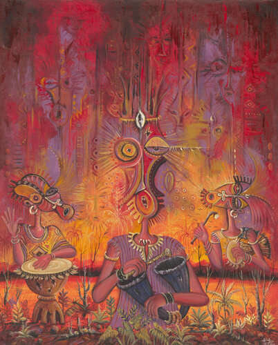 The Town Cryer II surreal painting from Africa by Angu Walters, Painting for Sale on Select