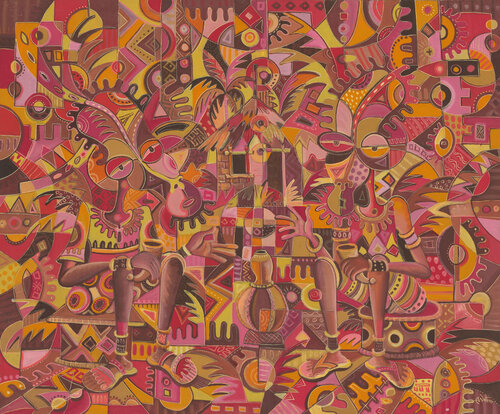 The Happy Villagers a painting from Africa by Angu Walters, Painting for Sale on Select