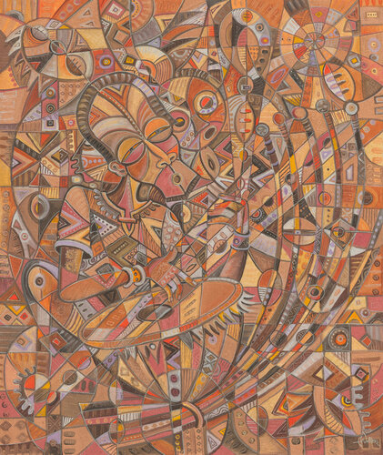 Kora Player I Original painting from Africa by Angu Walters, Painting for Sale on Select
