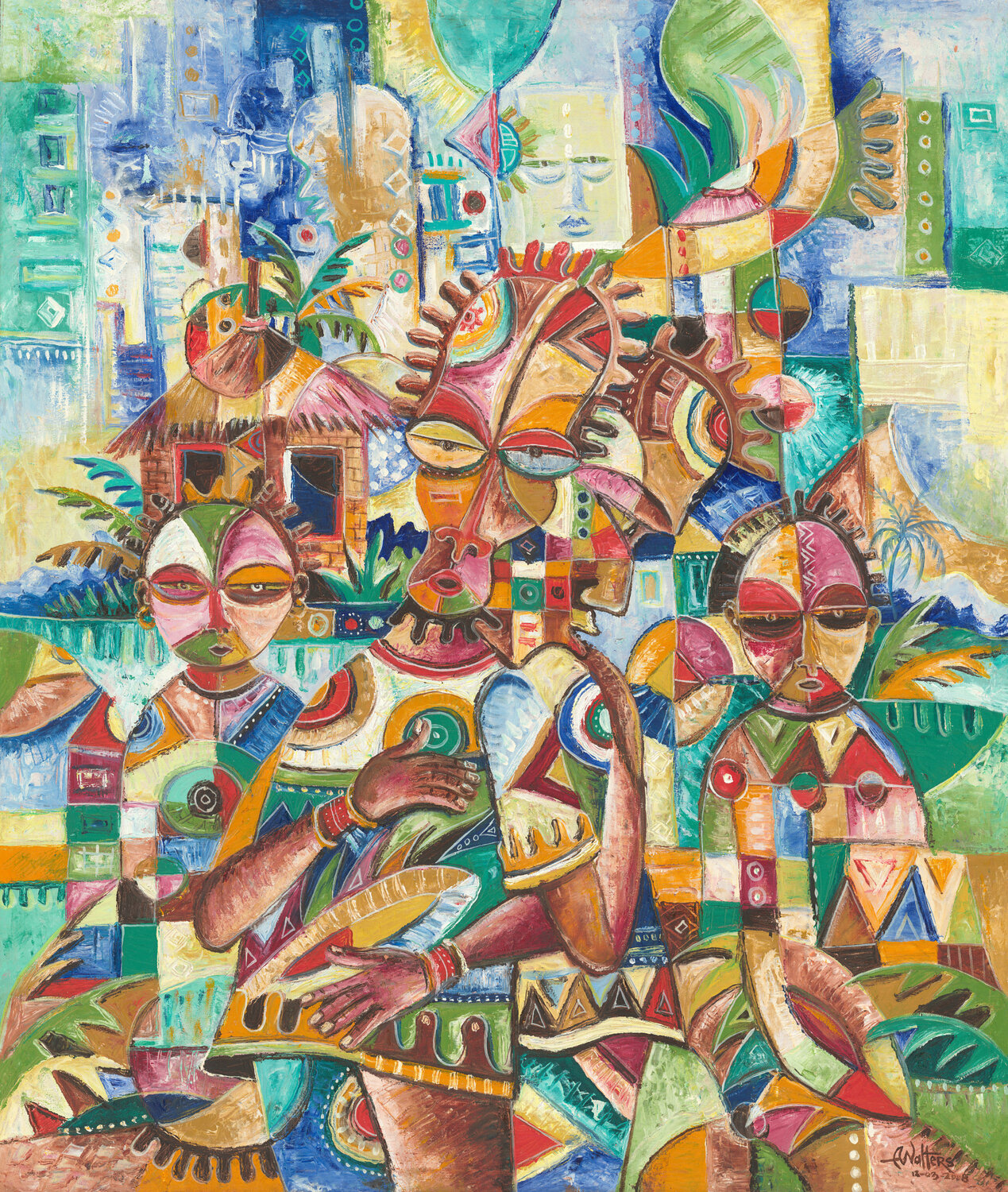 Welcome painting of an African village Angu Walters Original painting for sale