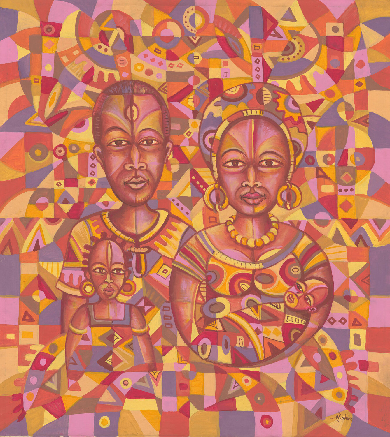 The Happy Family XXI a painting from Africa Angu Walters Original painting for sale