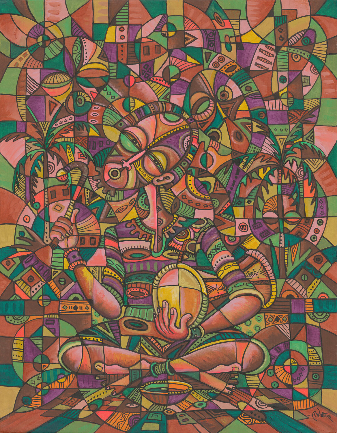 The Drummer IV an African street musician Angu Walters Original painting for sale
