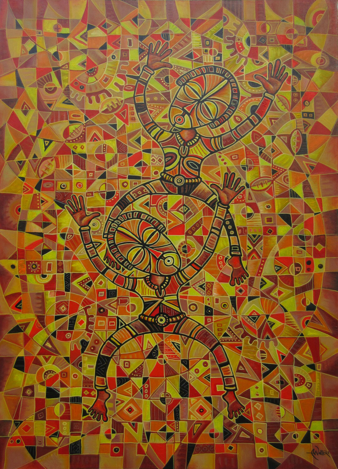 African Dancers IV Angu Walters Original painting for sale