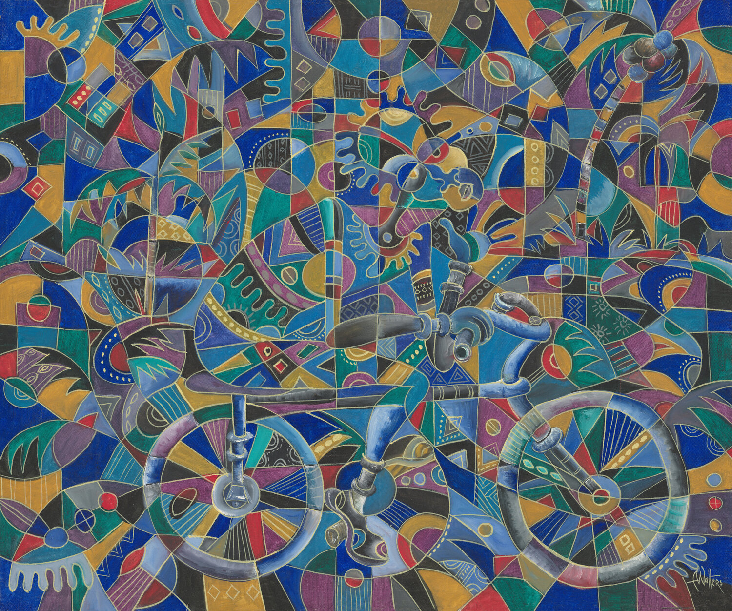 The Last Cyclist a painting from Africa Angu Walters Original painting for sale
