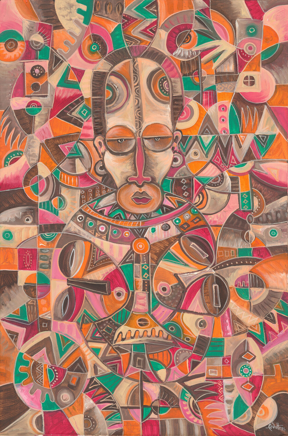 Twin a painting from Africa of mother and babies Angu Walters Original painting for sale