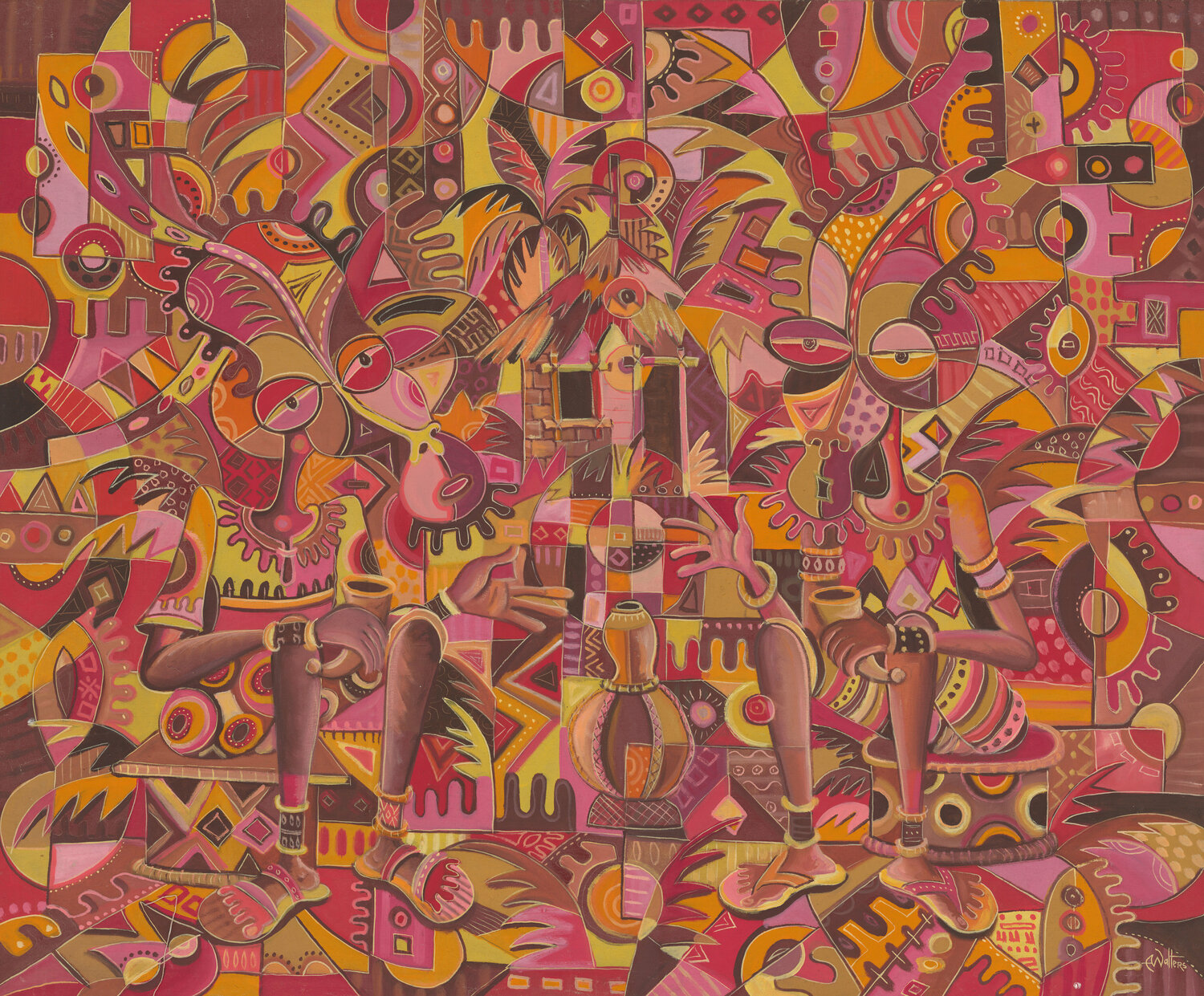 The Happy Villagers a painting from Africa Angu Walters Original painting for sale