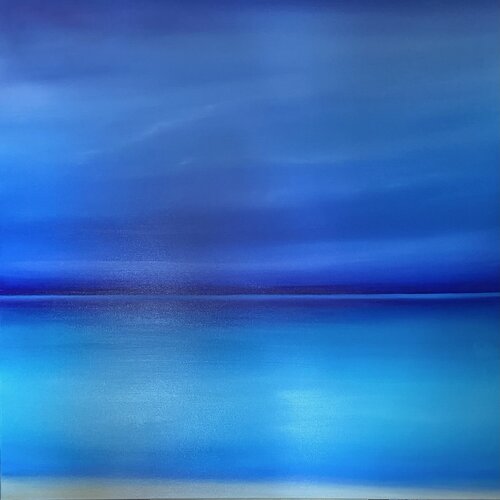 Spring on Côte d'Azur , Marine, seascape. Sunset, skyline, turquoise waves von Nataliia Krykun, Malerei kaufen auf Select