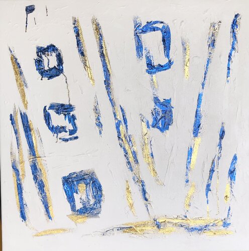3D Blue & White abstract from the series „White reflection“ modern large painting textured, sculpture, gold leaf, gilding von Nataliia Krykun, Malerei kaufen auf Select