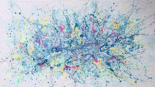 More Energy colorful blue turquoise expressionism gripping abstraction von Nataliia Krykun, Malerei kaufen auf Select