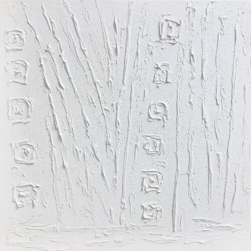 From the series „Walk along the coastline“ 2-  3D white textured objects plaster minimalism by Nataliia Krykun, Painting for Sale on Select