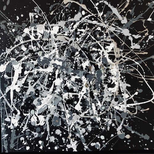 From the series "Infinite Flight" 19 monochrome gray, silber, white, black minimalism abstraction, expressionism dropping inspired by Jackson Pollock by Nataliia Krykun, Painting for Sale on Select