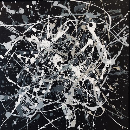 From the series "Infinite Flight" 20 monochrome gray, silber, white, black minimalism abstraction, expressionism dropping inspired by Jackson Pollock by Nataliia Krykun, Painting for Sale on Select