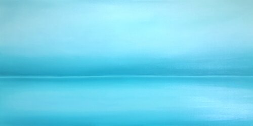 The turquoise horizon of the ocean - blue minimalism abstraction sea, water, sky, summer by Nataliia Krykun, Painting for Sale on Select