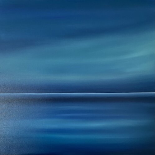 Blue seascape, sky- skyline, water, sunset, ocean by Nataliia Krykun, Painting for Sale on Select