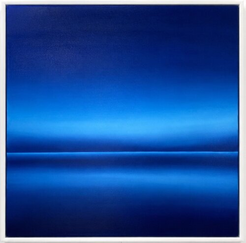 Night in Lake Constance – Bodensee Series Mountain Seascape large navy blue oil painting by Nataliia Krykun, Painting for Sale on Select