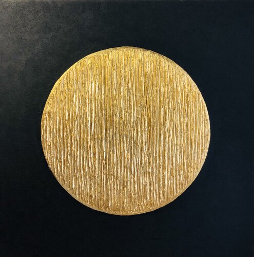 Series "Powerful Moon 4” -  3D conceptual minimalistic, gold leaf, gilding, plaster by Nataliia Krykun, Painting for Sale on Select