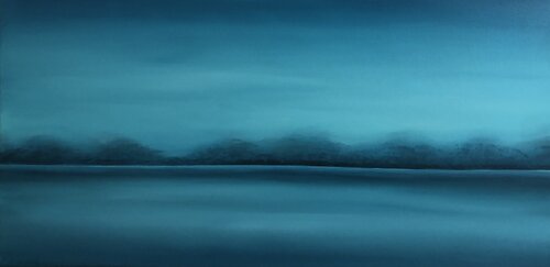 The turquoise horizon of the ocean 2 - blue minimalism abstraction sea, water, sky, summer by Nataliia Krykun, Painting for Sale on Select