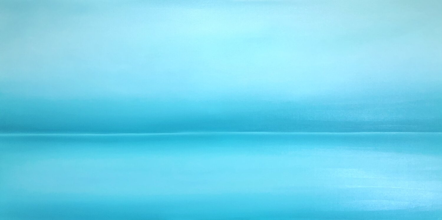 The turquoise horizon of the ocean - blue minimalism abstraction sea, water, sky, summer Nataliia Krykun Original painting for sale