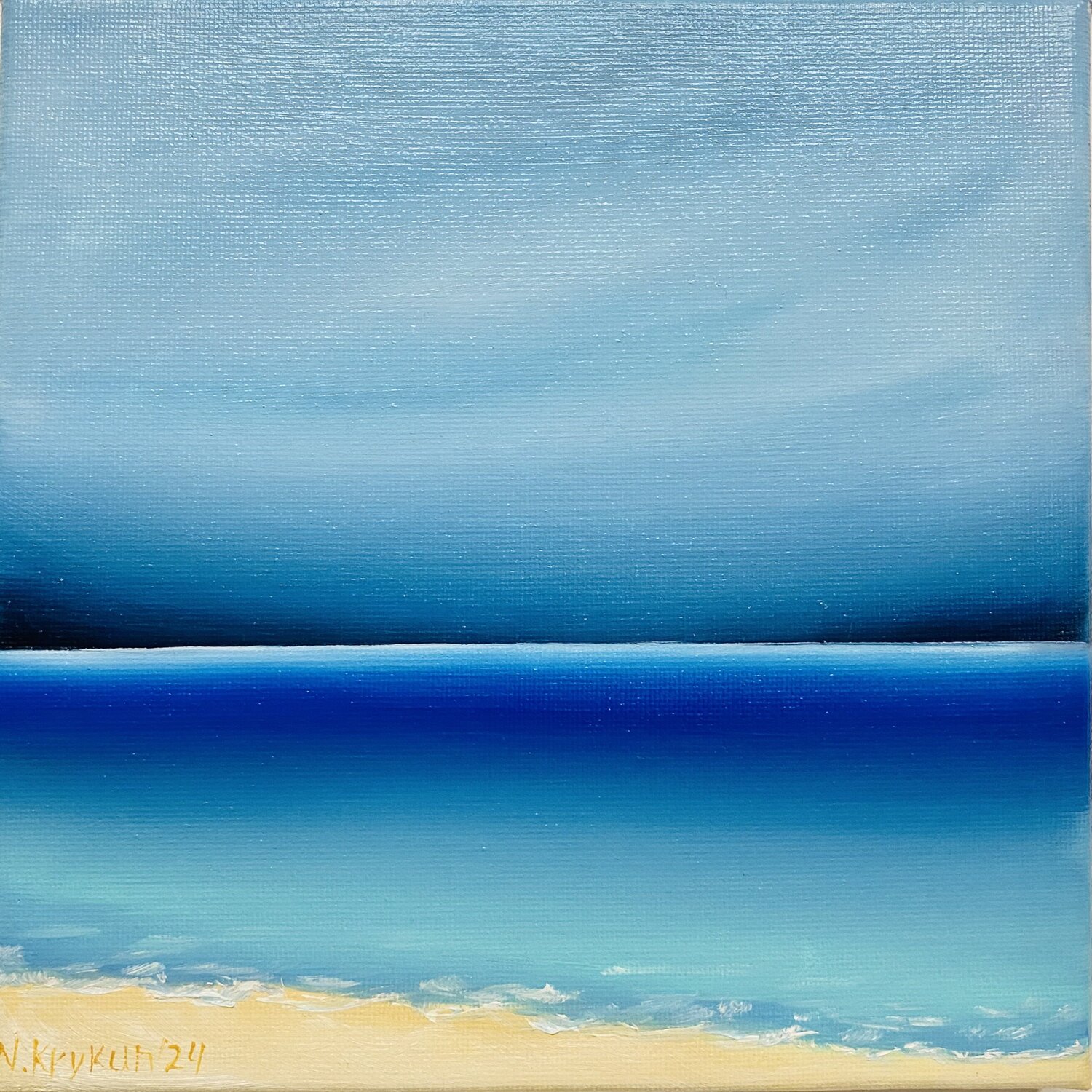 From the series "French Riviera" 2 2024 - seascape horizon blue, waves, skyline, water, seascape Nataliia Krykun Original painting for sale