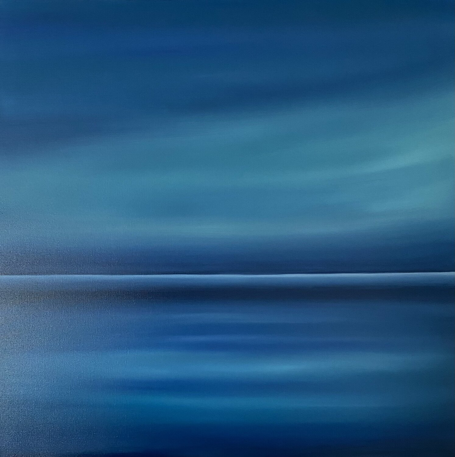 Blue seascape, sky- skyline, water, sunset, ocean Nataliia Krykun Original painting for sale