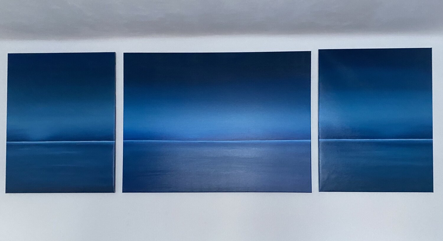 „Night lake in Ukraine“ Blue abstract impressions minimalism seascape, water, sky Nataliia Krykun Original painting for sale