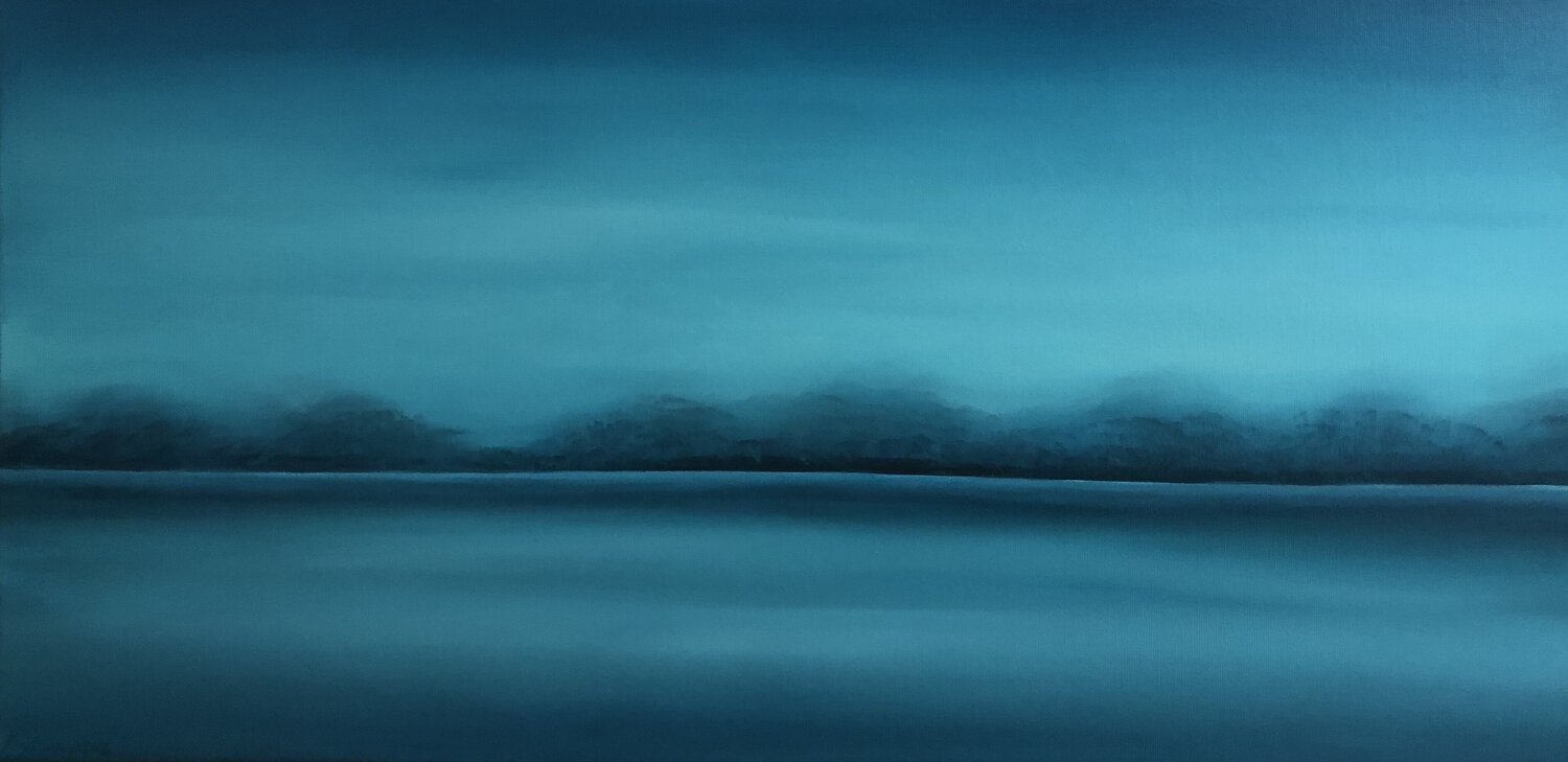 The turquoise horizon of the ocean 2 - blue minimalism abstraction sea, water, sky, summer Nataliia Krykun Original painting for sale